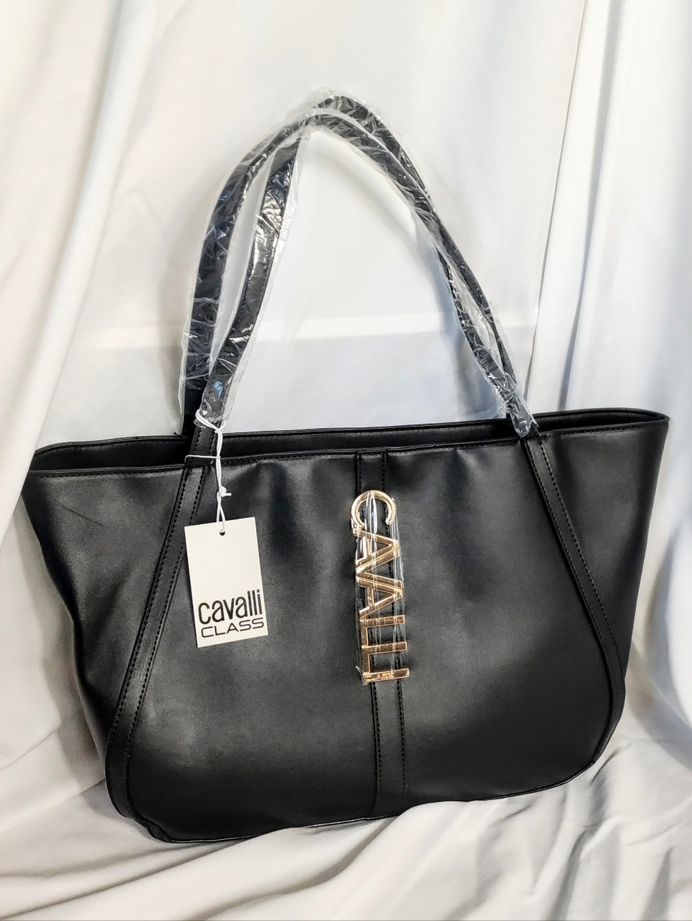 Cavalli Sandra Shopper Black Tote Purse Bag